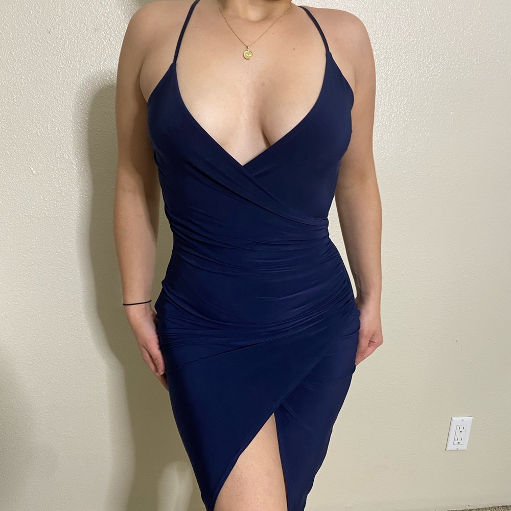 Navy Deep Plunge Wrap Dress